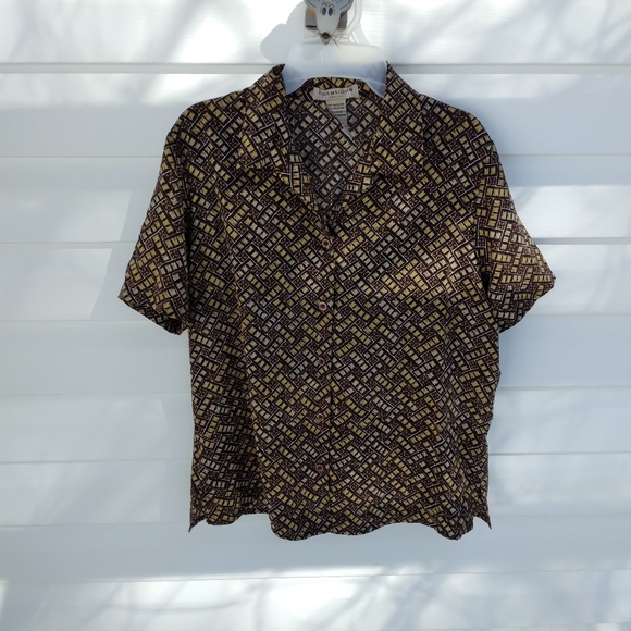 Notation Women's Button-Up Blouse Size Petite XL Polyester Short Sleeve Shirt - Picture 1 of 5